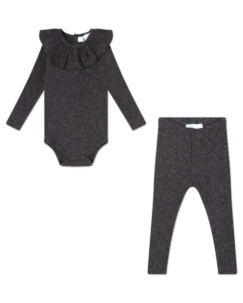 חולצה ומכנס ריב שרוול ארוך - שחור מיוחד מלמלה