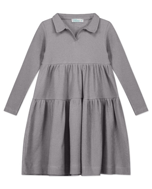 שמלת וופל שרוול ארוך - אפור כהה