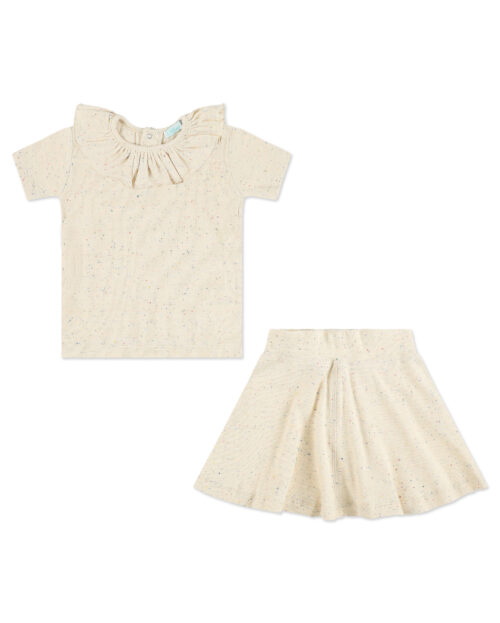 חולצה וחצאית ריב שרוול קצר - צווארון מלמלה