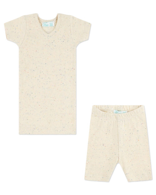 חולצה ומכנס ריב שרוול קצר - צווארון V