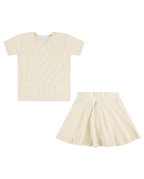 חולצה וחצאית ריב שרוול קצר - צווארון V